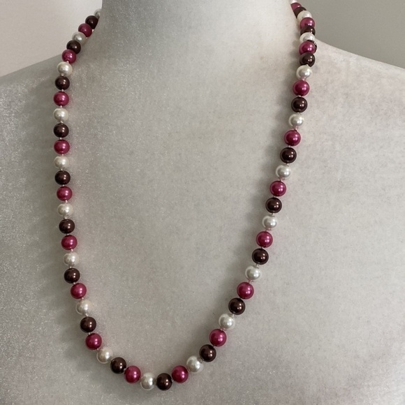 Hand Crafted Freshwater Cultured Pearls Pink Bronze White Necklace Earrings New - Picture 6 of 16